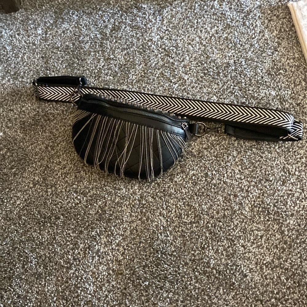 Black fringe belt bag